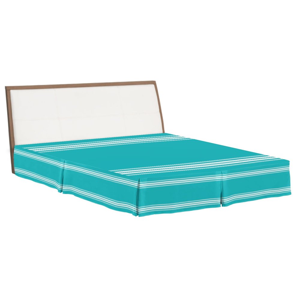 Bluish Green Stripes Bed Skirt King Size 16 Inch Drop with Split Corners, Farmhouse Modern Vertical Lines Dust Ruffled Pleated Bed Skirts Wrap Around Tailored Bed Skirt Valance for Bedroom