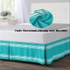 Bluish Green Stripes Bed Skirt King Size 16 Inch Drop with Split Corners, Farmhouse Modern Vertical Lines Dust Ruffled Pleated Bed Skirts Wrap Around Tailored Bed Skirt Valance for Bedroom view 4