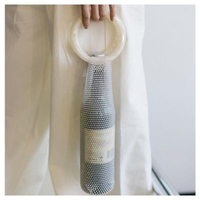 Stylish Resin Handle Wine Pouch Mesh And Embedded Rhinestones Bottle Holder Versatile Insulation Cup Bag For Daily Use Elegant Marble Handle Bag Women Wine Bag Sparkly Diamond Wine Bag High (A)