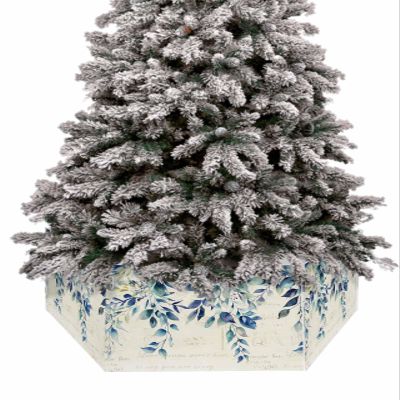 Christmas Tree Collar, Blue Teal Eucalyptus Leaves Tree Skirts Xmas Tree Trunk Ring Collar Box Stand Cover for Artificial Trees Base Holder Cover Festival Decor Watercolor Vintage Botanical 6PCS-17x10