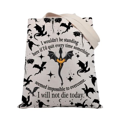 BDPWSS I Will Not Die Today Dragon Rider Gift Dragon Lover Handbag Fantasy Reader Tote Bag for Bookworm (Not die today TG)