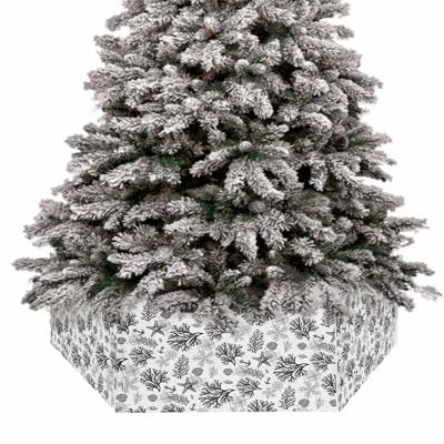 Christmas Tree Collar, Black Grey Coastal Tree Skirts Xmas Tree Trunk Ring Collar Box Stand Cover for Artificial Trees Base Holder Cover Festival Decor Ocean Beach Coral Starfish Nautical 6PCS-17x10
