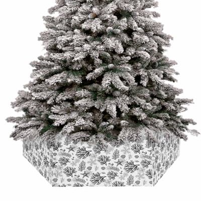 Christmas Tree Collar, Black Grey Coastal Tree Skirts Xmas Tree Trunk Ring Collar Box Stand Cover for Artificial Trees Base Holder Cover Festival Decor Ocean Beach Coral Starfish Nautical 6PCS-17x10
