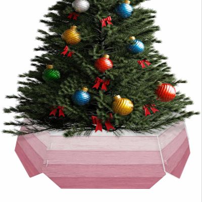 Christmas Tree Collar, Pink Grey Ombre Tree Skirts Xmas Tree Trunk Ring Collar Box Stand Cover for Artificial Trees Base Holder Cover Festival Decor Farmhouse Retro Rustic Wood Stripes 6PCS-14.5x10