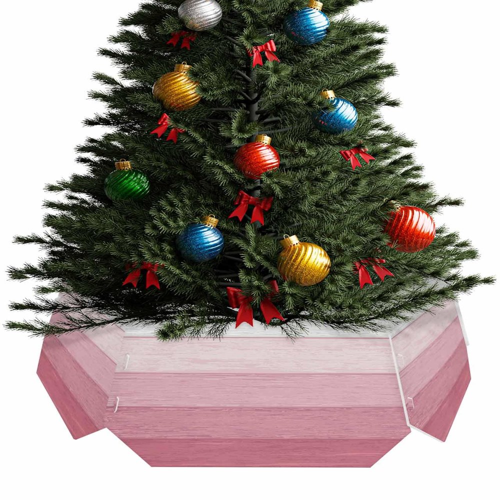 Christmas Tree Collar, Pink Grey Ombre Tree Skirts Xmas Tree Trunk Ring Collar Box Stand Cover for Artificial Trees Base Holder Cover Festival Decor Farmhouse Retro Rustic Wood Stripes 6PCS-14.5x10