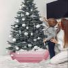 Christmas Tree Collar, Pink Grey Ombre Tree Skirts Xmas Tree Trunk Ring Collar Box Stand Cover for Artificial Trees Base Holder Cover Festival Decor Farmhouse Retro Rustic Wood Stripes 6PCS-14.5x10 view 3