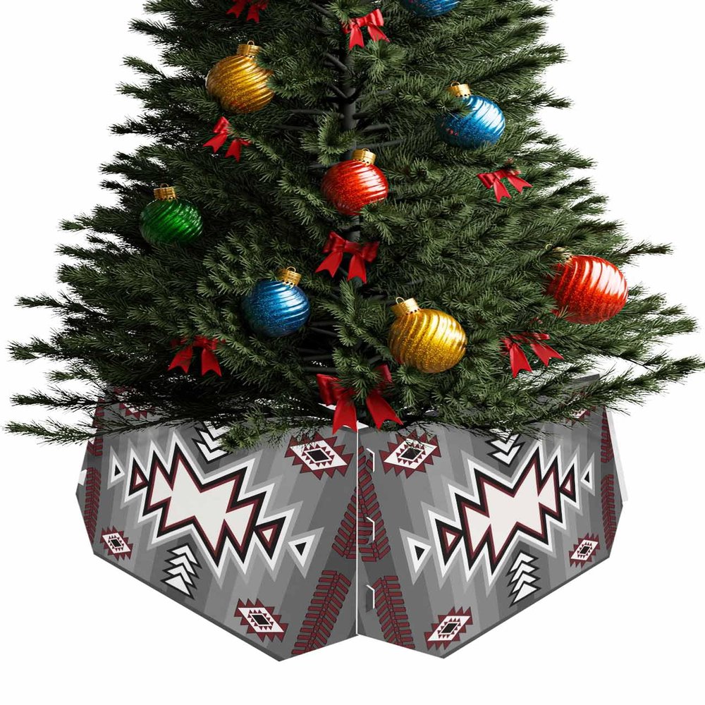 Christmas Tree Collar, Southwestern Red Grey Tree Skirts Xmas Tree Trunk Ring Collar Box Stand Cover for Artificial Trees Base Holder Cover Festival Decor Boho Ethnic Geometric 4PCS-14.5x10