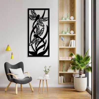 Metal Dragonfly Wall Decor, Dragonfly Metal Wall Art, Metal Insects Wall Decor, Dragonfly Nature Home Decor, Metal Dragonfly Outdoor Decor, Nature Wall Art, Living Room Wall Art (Black, 21x48 in | 54x121 cm)