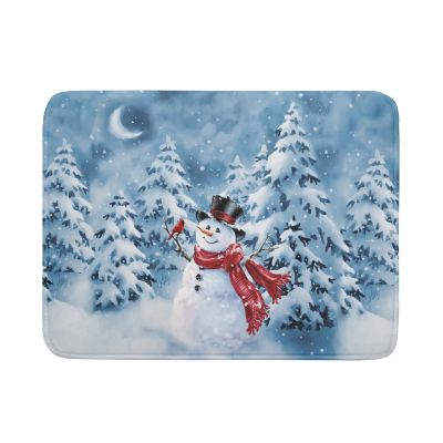 Blue Snowman Dish Drying Mat Winter Pine Tree Drainer Rack Mats 18x24 Inch Absorbent Fast Dry Dish Pad Protector Kitchen Counter Accessories