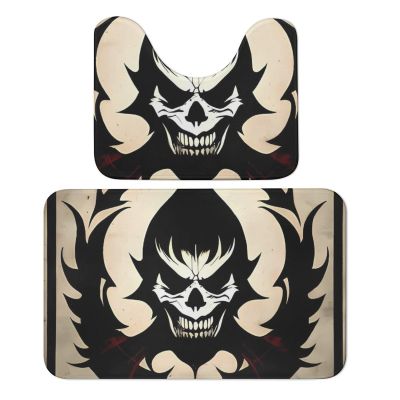 OURTEV Bathroom Rug Sets of 2 Bath Mat Devil Satan Absorbent Bath Rugs Set Non-Slip Toilet Mat U Shape Contour Rug Dry Quickly Shower Mat for Bathroom Bedroom Kitchen