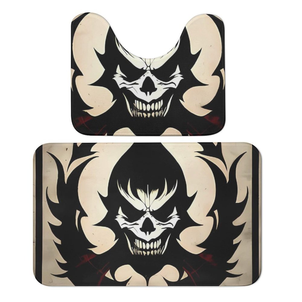 OURTEV Bathroom Rug Sets of 2 Bath Mat Devil Satan Absorbent Bath Rugs Set Non-Slip Toilet Mat U Shape Contour Rug Dry Quickly Shower Mat for Bathroom Bedroom Kitchen