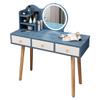 Vanity Table Set with LED Light HD Mirror and 3 Large Drawers Mini Makeup Dressing Table for Apartment Bedroom Dressing Desk Furniture Blue 80CM view 1