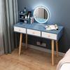 Vanity Table Set with LED Light HD Mirror and 3 Large Drawers Mini Makeup Dressing Table for Apartment Bedroom Dressing Desk Furniture Blue 80CM view 3