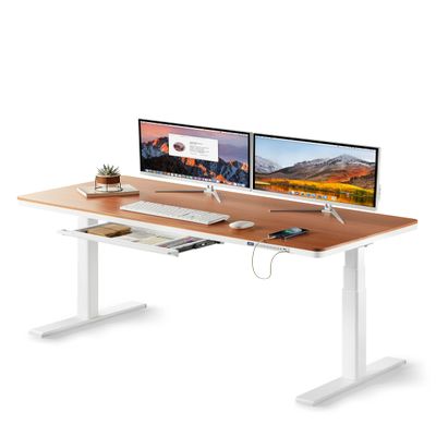 KINGSMITH 55x24 Inches Whole Piece Electric Standing Desk with Drawer, Height Adjustable Stand up Desk for Home Office, Ergonomic Sit to Stand Desk Computer Workstation, Black Walnut