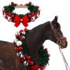 Dingion Christmas Wreath Horse Christmas Horses Neck Garland 16.9 Inches Artificial Outdoor Garland Horse Costume Rustic Farmhouse Decor for Xmas Holiday Party Parades Supplies(Xmas Bow Style) view 1