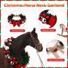 Dingion Christmas Wreath Horse Christmas Horses Neck Garland 16.9 Inches Artificial Outdoor Garland Horse Costume Rustic Farmhouse Decor for Xmas Holiday Party Parades Supplies(Xmas Bow Style) view 3