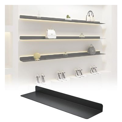 pujindu Floating Metal Wall Shelf with LED Light, Modern Storage Shelves Wall Mounted Light-Emitting Shelves, Lighted Display Stand for Entrance Bar Bathroom(23.6x7.9x2.4in-1pcs)