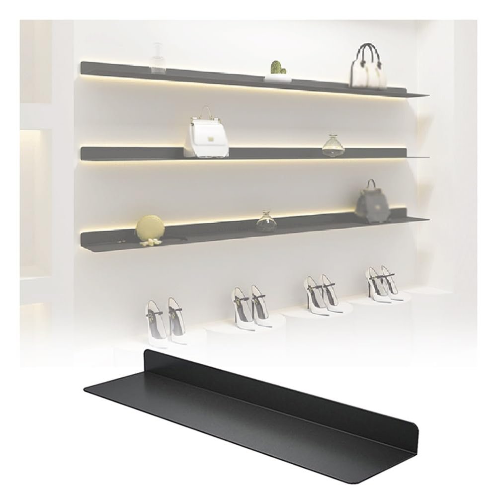 pujindu Floating Metal Wall Shelf with LED Light, Modern Storage Shelves Wall Mounted Light-Emitting Shelves, Lighted Display Stand for Entrance Bar Bathroom(23.6x7.9x2.4in-1pcs)