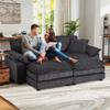 84.6'' Modular Sectional Sofa for Living Room, Comfy Corduroy Double Layer Upholstered Loveseat Sofa, Sleeper Sofa Cloud Couch with Moveable Ottoman, 2 Pillows and Detachable Armrest, Grey view 1