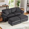84.6'' Modular Sectional Sofa for Living Room, Comfy Corduroy Double Layer Upholstered Loveseat Sofa, Sleeper Sofa Cloud Couch with Moveable Ottoman, 2 Pillows and Detachable Armrest, Grey view 3