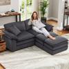 84.6'' Modular Sectional Sofa for Living Room, Comfy Corduroy Double Layer Upholstered Loveseat Sofa, Sleeper Sofa Cloud Couch with Moveable Ottoman, 2 Pillows and Detachable Armrest, Grey view 4