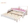 SOFTSEA Twin Upholstered Princess Daybed with LED Lights, Girls Daybed with Extendable Trundle, Twin to King Faux Leather Daybed Frame with Crown Headboard for Kids Teens, White view 2
