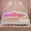 SOFTSEA Twin Upholstered Princess Daybed with LED Lights, Girls Daybed with Extendable Trundle, Twin to King Faux Leather Daybed Frame with Crown Headboard for Kids Teens, White view 3