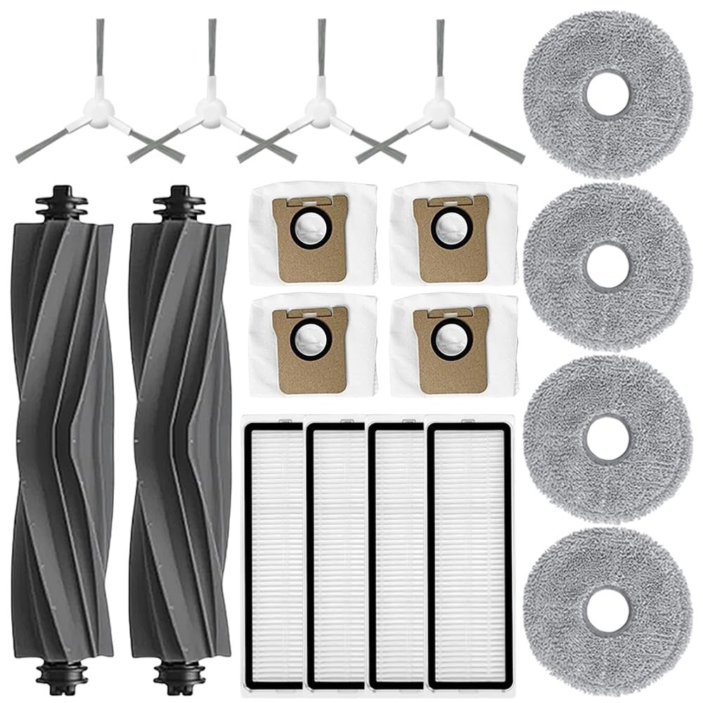 18Pcs Replacement Parts Compatible with Dreame L10S Ultra / L10 Ultra Vacuum Cleaner Accessories Kit,2 Main Brush,4 HEPA Filters,4 Dust Bags,4 Mop Pads,4 Side Brushes