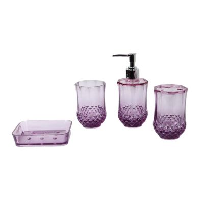 Fenteer Lotion Dispenser Toothbrush Holder Acrylic Premium Storage Case Soap Dish Toothbrush Cup for Bathroom Decor Countertop Vanity, Purple