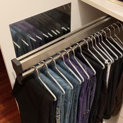 Pull Out Clothes Hanger Rail Rack - Extendable Pull Out Closet Rod - With 2 Sliding Rails Adjustable Extendable Clothes Rail, 201 Steel Finish Sliding Closet Rod, 30-80cm Wardrobe Rail(300mm/11.8inch)