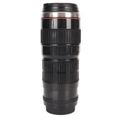 Asixxsix Camera Lens Coffee Mug, Stainless Steel Cup with Lid and Spoon, for Photographers Men Women, Portable Travel Mug (Black)