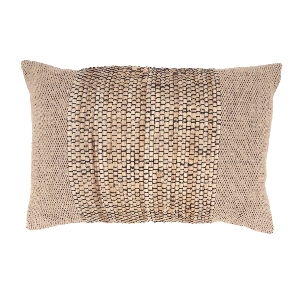 SARO LIFESTYLE Earthy Jute Banded Outdoor Down Filled Throw Pillow