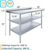 Express KitchQuip Stainless Steel Work Table with 1.5" Backsplash and 2 Shelves | NSF (60" Long x 30" Deep) view 3