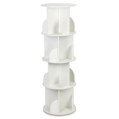 Makamsui Rotating Bookshelf, 4 Tier Rotating Bookshelf Tower Floor Standing Bookcase, Small Corner Bookshelf Storage Rack for Small Space, Wood Narrow Book Shelf Organizer for Bedroom, Living Room Wh
