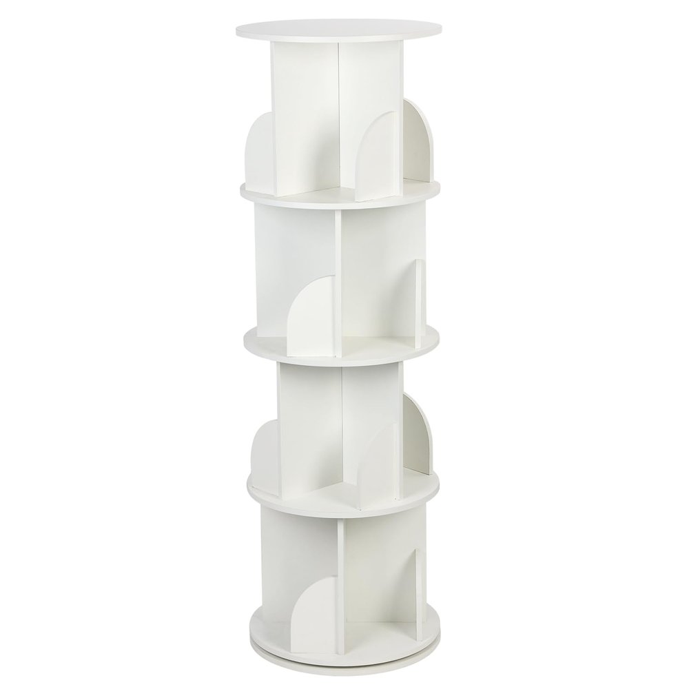 Makamsui Rotating Bookshelf, 4 Tier Rotating Bookshelf Tower Floor Standing Bookcase, Small Corner Bookshelf Storage Rack for Small Space, Wood Narrow Book Shelf Organizer for Bedroom, Living Room Wh