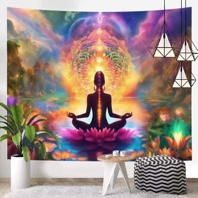 OSUNBD Yoga Chakra Tapestry 108x90 Inch, Seven Chakra Meditation Zen Wall Tapestries for Bedroom, Galaxy Space Lotus Spiritual Wall Hanging Art Decor for Living Room Dorm Meditation Room Home Office