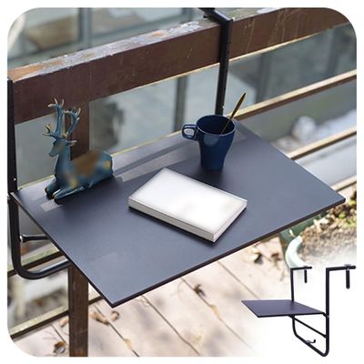 ZHENGQIAN Wrought Iron Folding Balcony Table, Terrace Railing Table, Hanging Foldable Balcony Table, Folding Railing Flower Stand, 4-Speed Height Adjustment, Computer Table(Black)