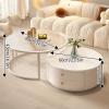 2-Tier Industrial Coffee Table,Round Coffee Table with Steel Frame,with Storage Shelf,White Modern Coffee Tables for Living Room,Modern Simple Center Table,Sturdy and Easy Assembly(Pure white+transpar view 2
