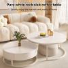 2-Tier Industrial Coffee Table,Round Coffee Table with Steel Frame,with Storage Shelf,White Modern Coffee Tables for Living Room,Modern Simple Center Table,Sturdy and Easy Assembly(Pure white+transpar view 4