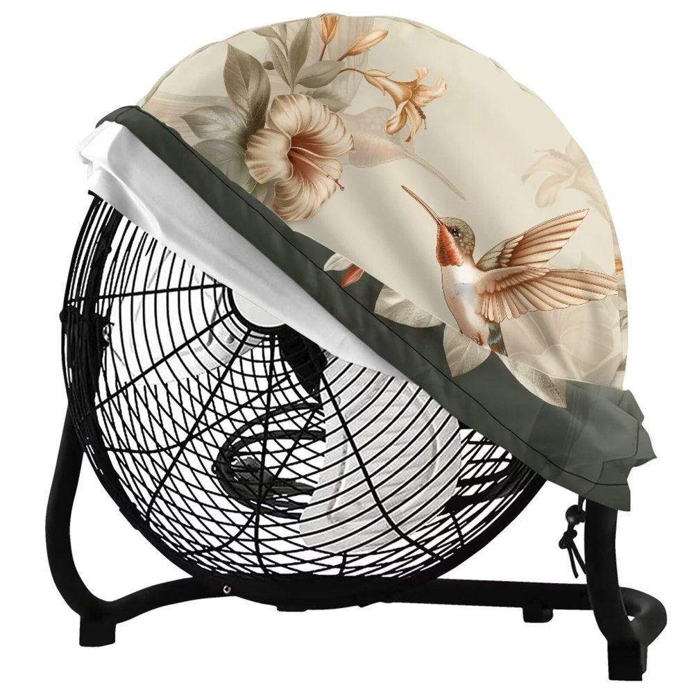 Cugasmaru Flower Hummingbird Fan Cover Waterproof & Dustproof Fan Cover for 24"" x 23"" Suitable for Wall-Mounted Fans, Pedestal Fans and Outdoor Fans, CZA73