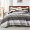Andency Queen Quilt Bedding Set Dark Grey, 3 Pieces Patchwork Summer Striped Ultra Soft Lightweight Bedspreads, Coverlets Set with 2 Pillow Shams for All Seasons (90"x96") view 1