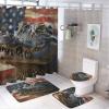 TOWINSFB 4Pcs American Flag Crocodile Shower Curtain Set with Toilet Lid Cover Non-Slip Rugs for Bathroom, Fierce Alligator USA Patriotic Animal Shower Curtain Bathroom Sets with Hooks, 72x72 Inch view 1