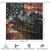TOWINSFB 4Pcs American Flag Crocodile Shower Curtain Set with Toilet Lid Cover Non-Slip Rugs for Bathroom, Fierce Alligator USA Patriotic Animal Shower Curtain Bathroom Sets with Hooks, 72x72 Inch view 2