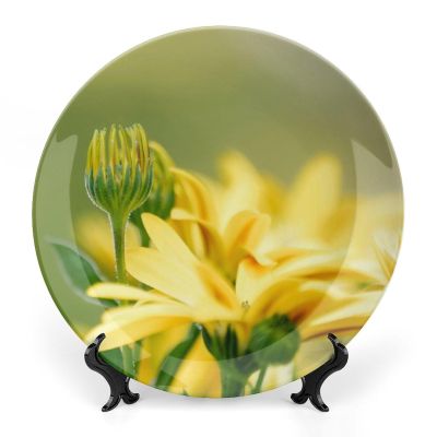 8" Ceramic Decorative Plates for Home Decor Yellow Flower Porcelain Wall Plate Ornament Modern Kitchen Dining Room Decoration Home Display Wobble-Plate