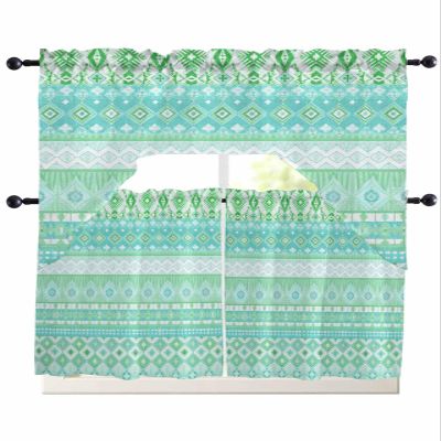 Aqua Green Boho Swag Curtains Valance and Tier Set,Rod Pocket Curtain Drapes for Bathroom Over Sink Kitchen Curtains 3 Piece Set Contemporary Batik Geometric Mandala Bohemian Swag Valances 36" Tiers