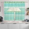 Aqua Green Boho Swag Curtains Valance and Tier Set,Rod Pocket Curtain Drapes for Bathroom Over Sink Kitchen Curtains 3 Piece Set Contemporary Batik Geometric Mandala Bohemian Swag Valances 36" Tiers view 2