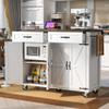 Jurmiture 53.5'' Farmhouse Kitchen Island with Power Outlet, Rolling Cart with Drop Leaf, Storage Cabinet Table, Spice Rack and Drawer for Kitchen (White) view 1