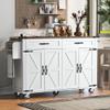 Jurmiture 53.5'' Farmhouse Kitchen Island with Power Outlet, Rolling Cart with Drop Leaf, Storage Cabinet Table, Spice Rack and Drawer for Kitchen (White) view 2