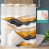 Abstract Orange No Hooks Shower Curtain and Liner Set,Hotel Style Fabric Bathroom Shower Curtains Ombre Geometric Black White Coastal Waves Waterproof Polyester See Through Bathtub Curtain,72"x96" view 3