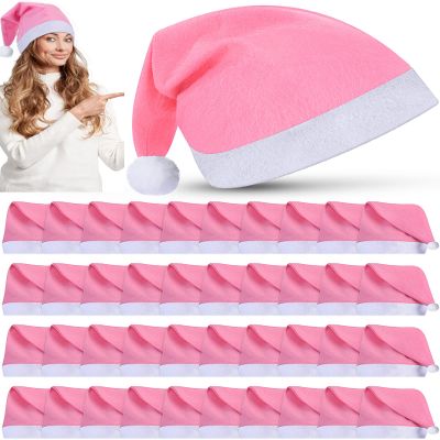 Vicenpal 50 Pcs Santa Hats Non Woven Christmas Holiday Party, Pink